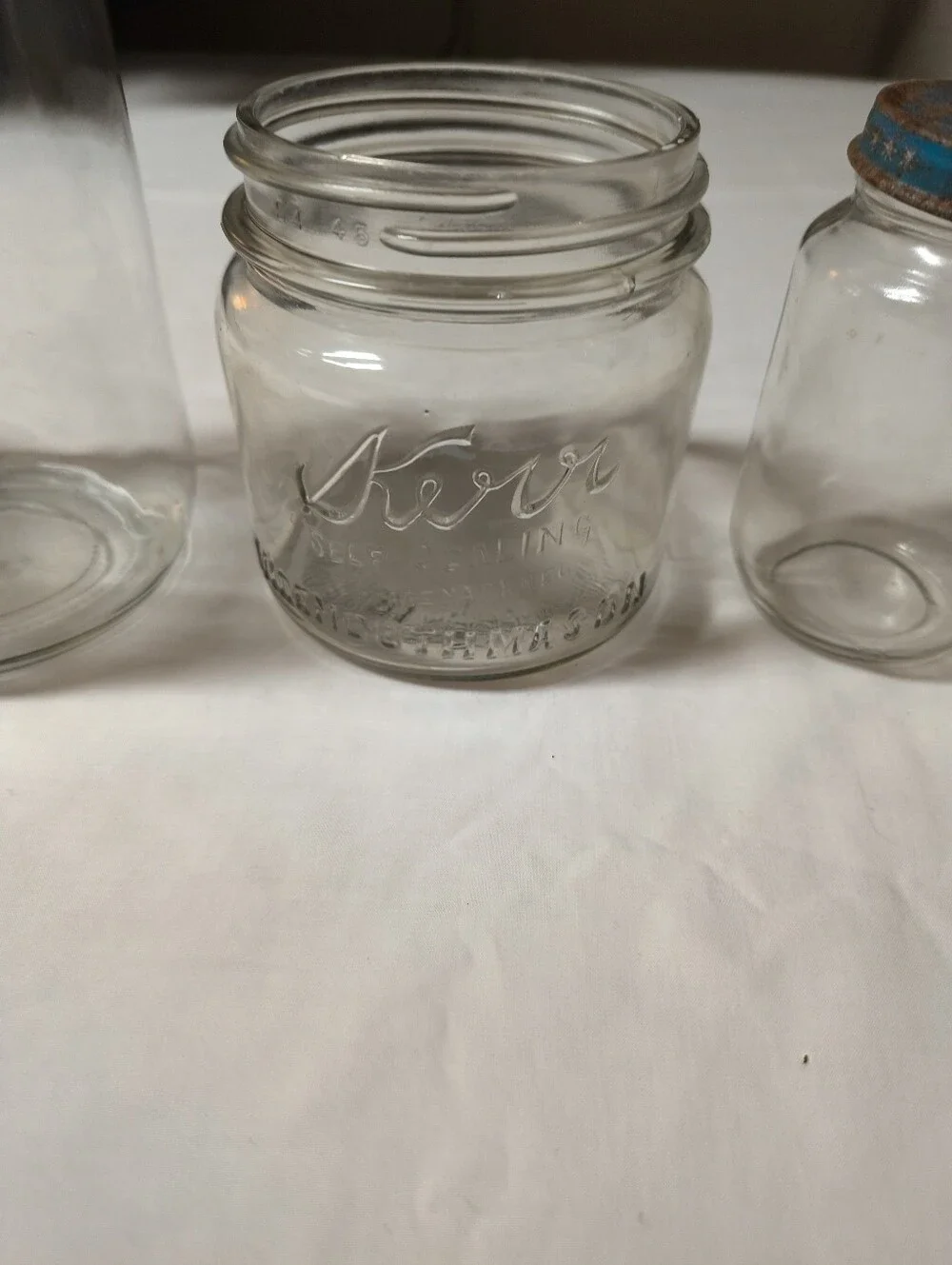Vintage Mason Glass Storage Jars with Kerr Ball Heinz Jars Wide Mouth Jars